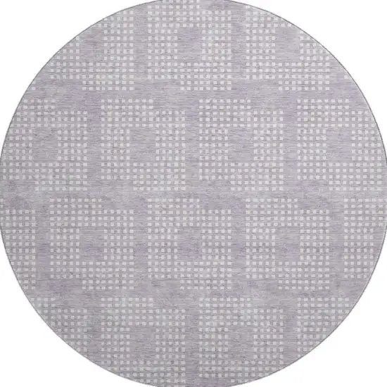 8' Lavender And Ivory Geometric Washable Round Rug With UV Protection Photo 3