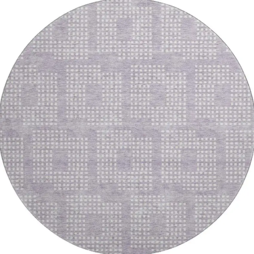 8' Lavender And Ivory Geometric Washable Round Rug With UV Protection Photo 3
