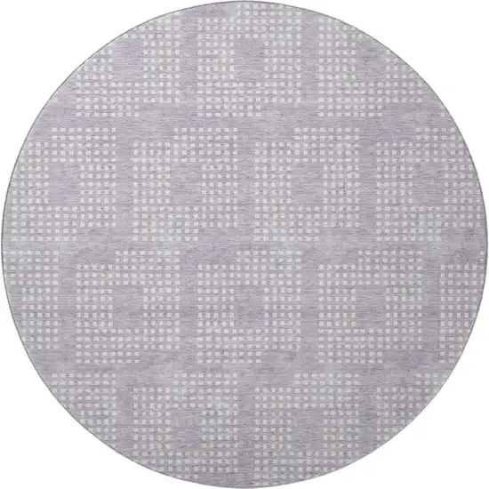 8' Lavender And Ivory Geometric Washable Round Rug With UV Protection Photo 4