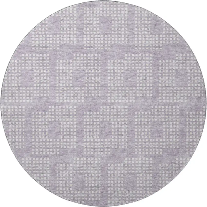 8' Lavender And Ivory Geometric Washable Round Rug With UV Protection Photo 4