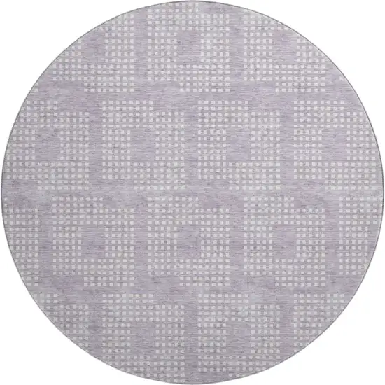 8' Lavender And Ivory Geometric Washable Round Rug With UV Protection Photo 1