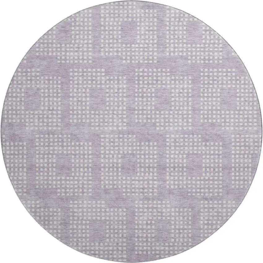 8' Lavender And Ivory Geometric Washable Round Rug With UV Protection Photo 1