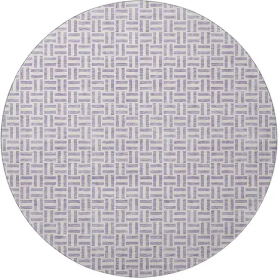 8' Lavender And Ivory Geometric Washable Round Rug With UV Protection Photo 4