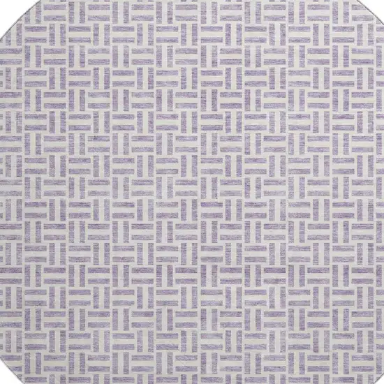 8' Lavender And Ivory Geometric Washable Round Rug With UV Protection Photo 3