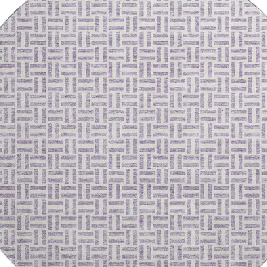 8' Lavender And Ivory Geometric Washable Round Rug With UV Protection Photo 3