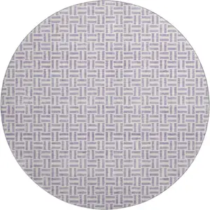 Photo of 8' Lavender And Ivory Geometric Washable Round Rug With UV Protection