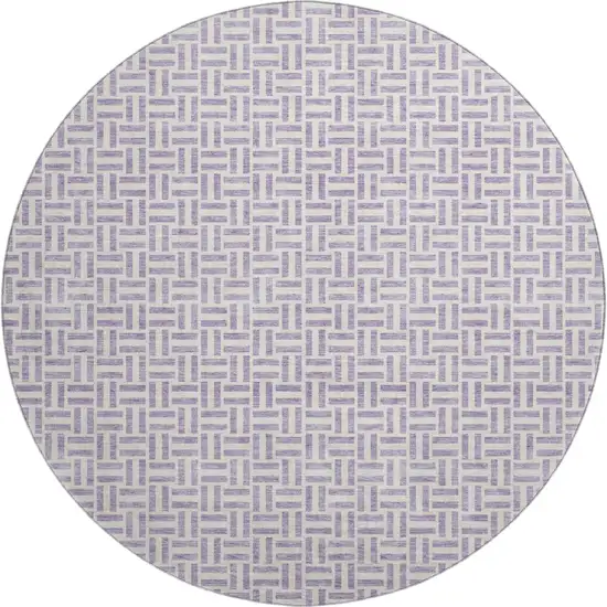 8' Lavender And Ivory Geometric Washable Round Rug With UV Protection Photo 1