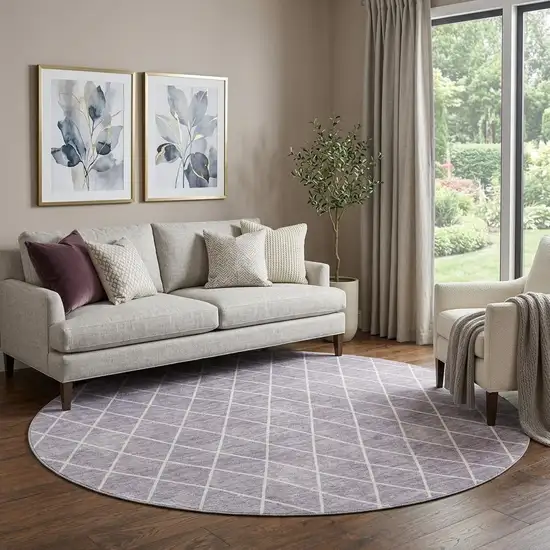 8' Lavender And Ivory Geometric Washable Round Rug With UV Protection Photo 1