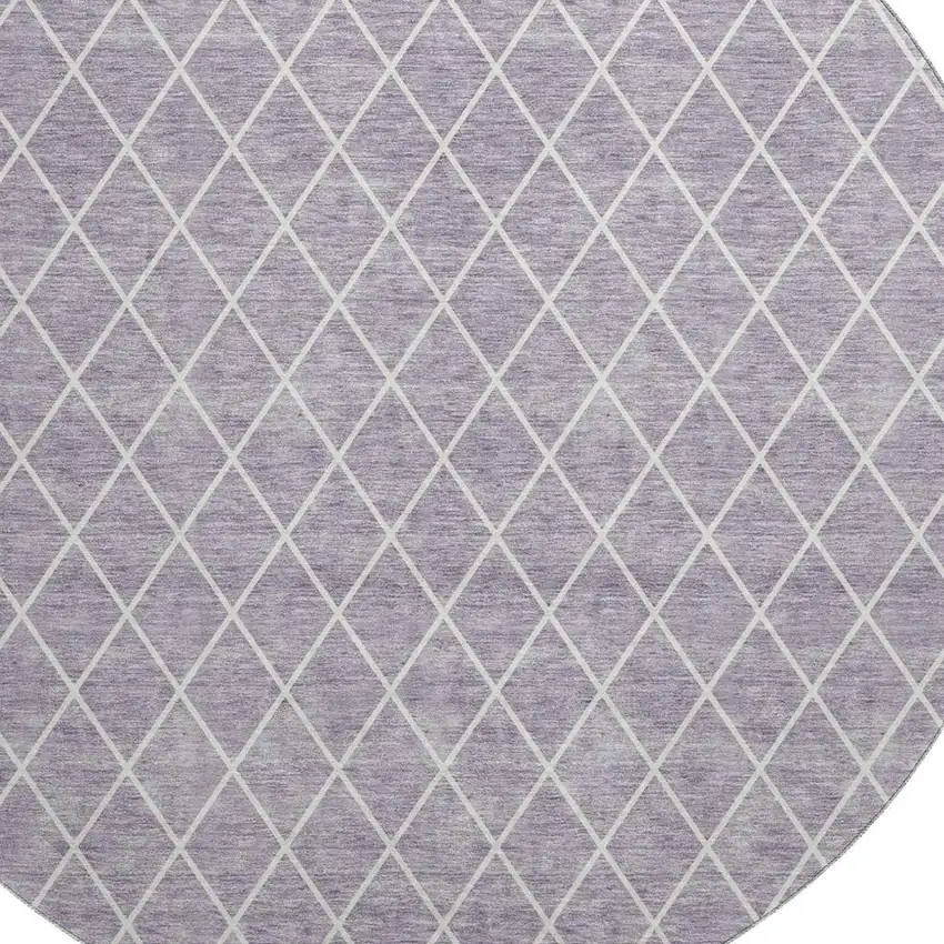 8' Lavender And Ivory Geometric Washable Round Rug With UV Protection Photo 2