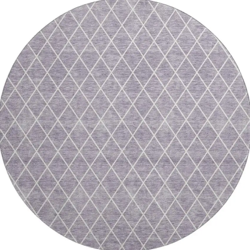 8' Lavender And Ivory Geometric Washable Round Rug With UV Protection Photo 3