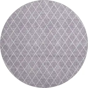 Photo of 8' Lavender And Ivory Geometric Washable Round Rug With UV Protection