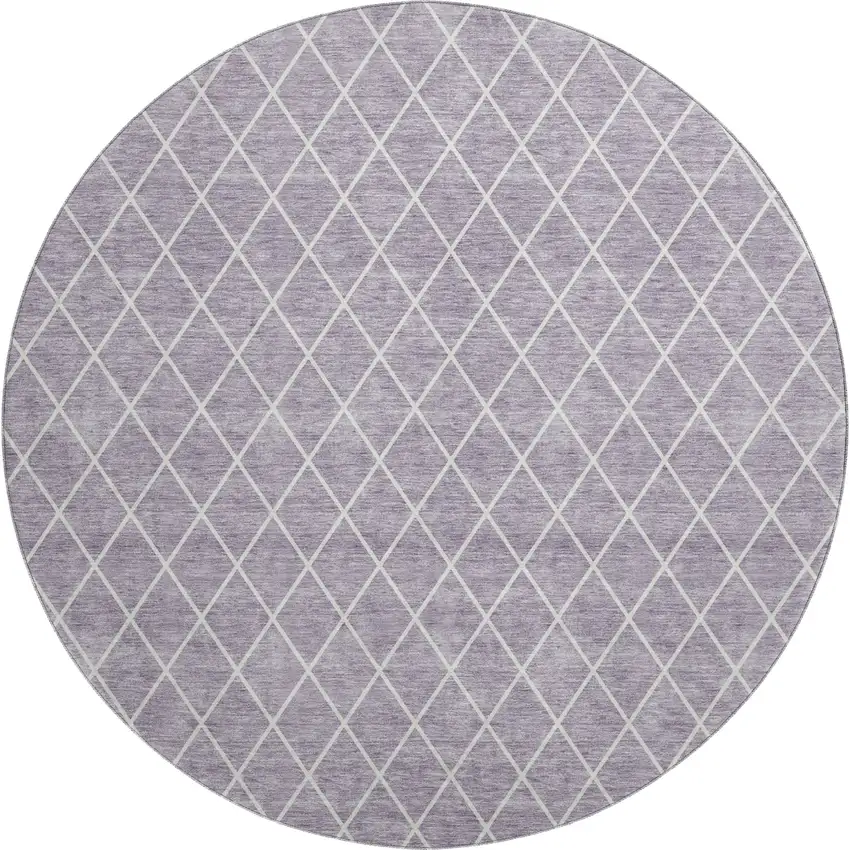 8' Lavender And Ivory Geometric Washable Round Rug With UV Protection Photo 1