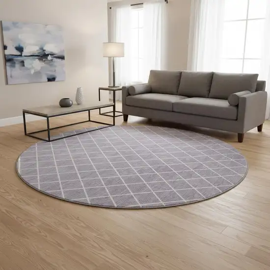8' Lavender And Ivory Geometric Washable Round Rug With UV Protection Photo 2