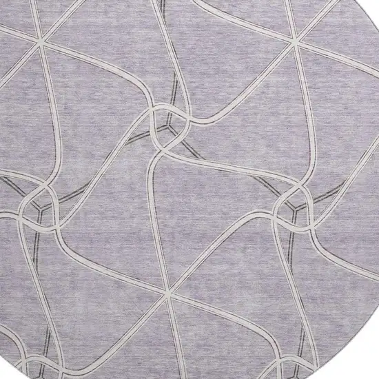 8' Lavender And Ivory Geometric Washable Round Rug With UV Protection Photo 2