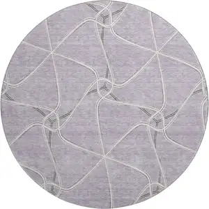 Photo of 8' Lavender And Ivory Geometric Washable Round Rug With UV Protection