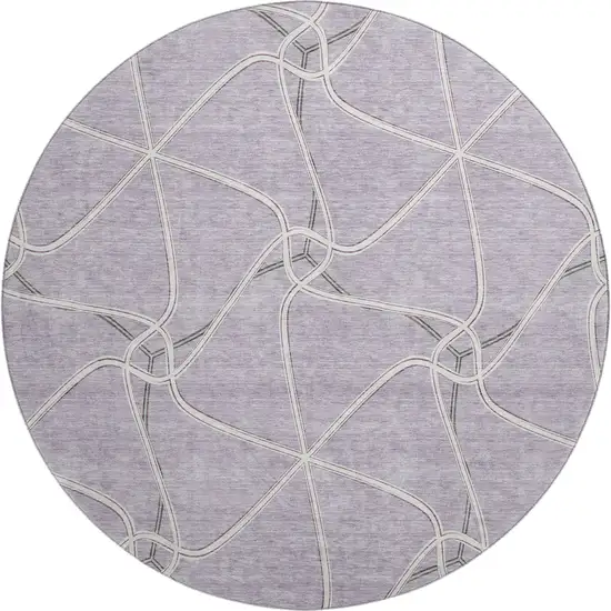 8' Lavender And Ivory Geometric Washable Round Rug With UV Protection Photo 1