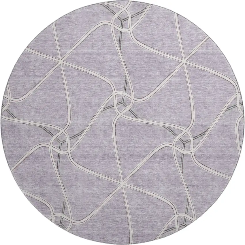 8' Lavender And Ivory Geometric Washable Round Rug With UV Protection Photo 1
