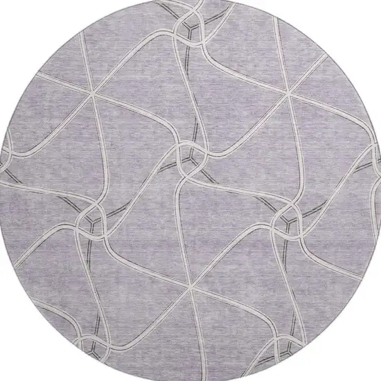 8' Lavender And Ivory Geometric Washable Round Rug With UV Protection Photo 3