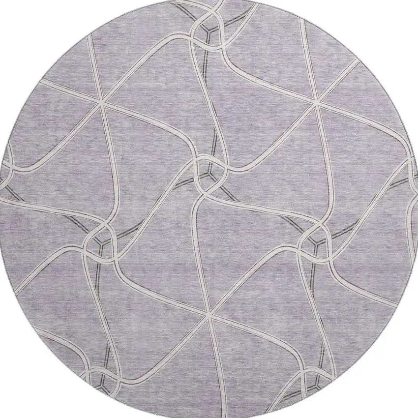 8' Lavender And Ivory Geometric Washable Round Rug With UV Protection Photo 3