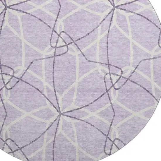 8' Lavender And Ivory Geometric Washable Round Rug With UV Protection Photo 2