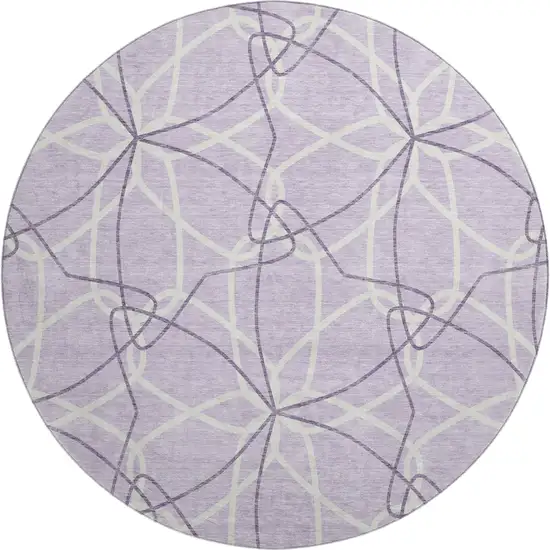 8' Lavender And Ivory Geometric Washable Round Rug With UV Protection Photo 1