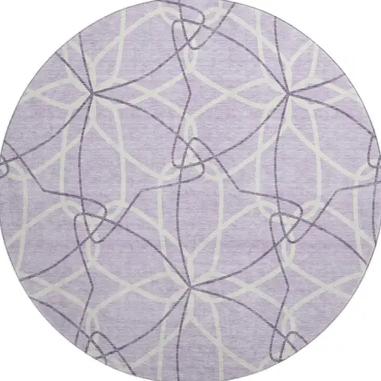 8' Lavender And Ivory Geometric Washable Round Rug With UV Protection Photo 3