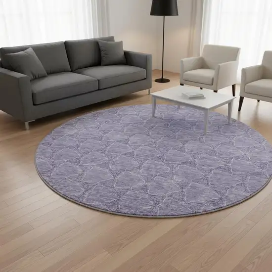8' Lavender And Ivory Geometric Washable Round Rug With UV Protection Photo 2