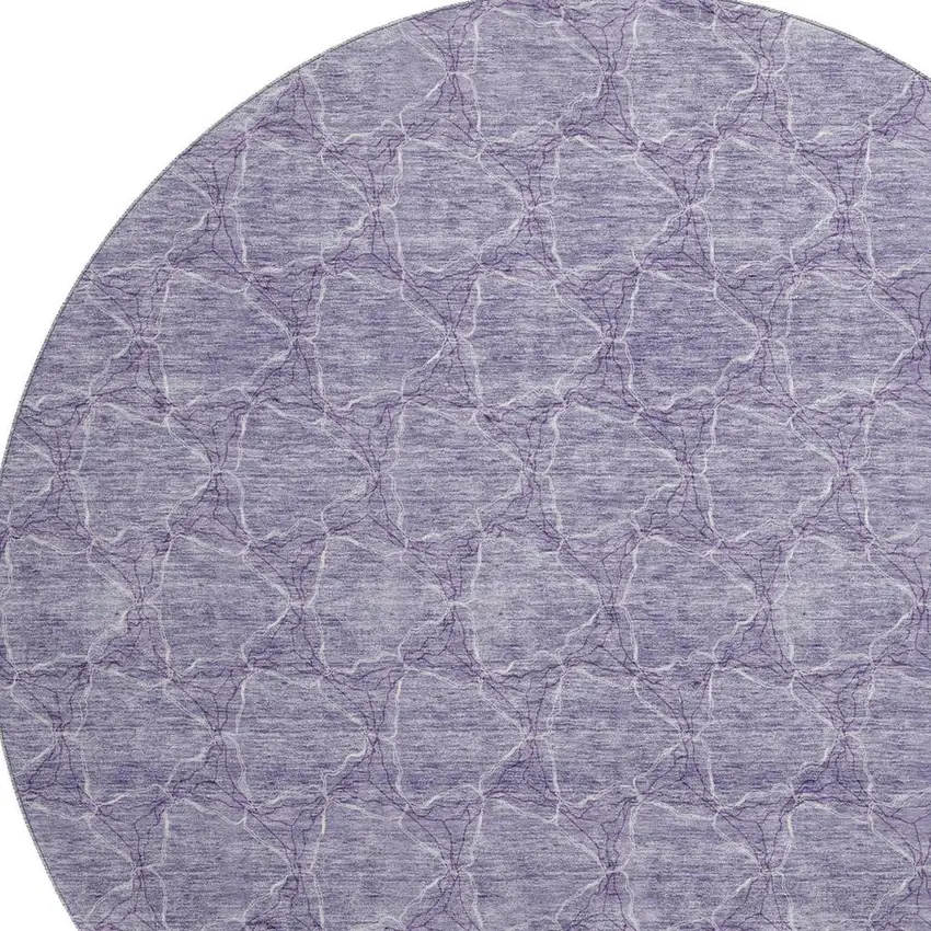 8' Lavender And Ivory Geometric Washable Round Rug With UV Protection Photo 2