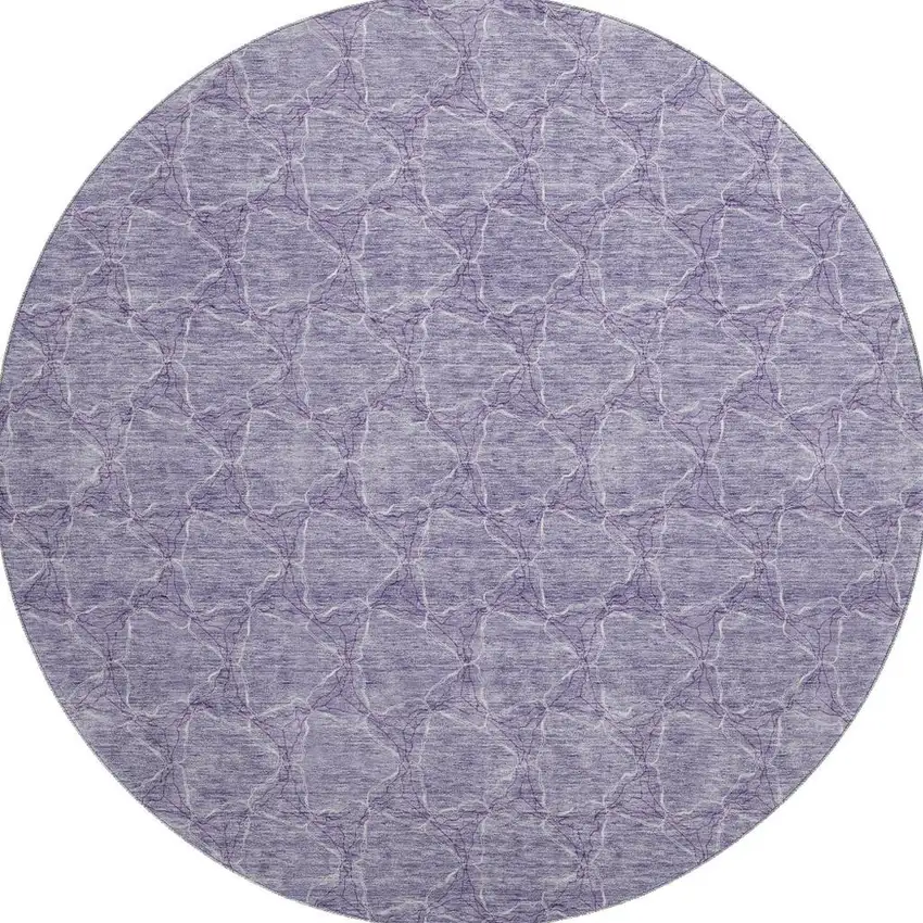 8' Lavender And Ivory Geometric Washable Round Rug With UV Protection Photo 3