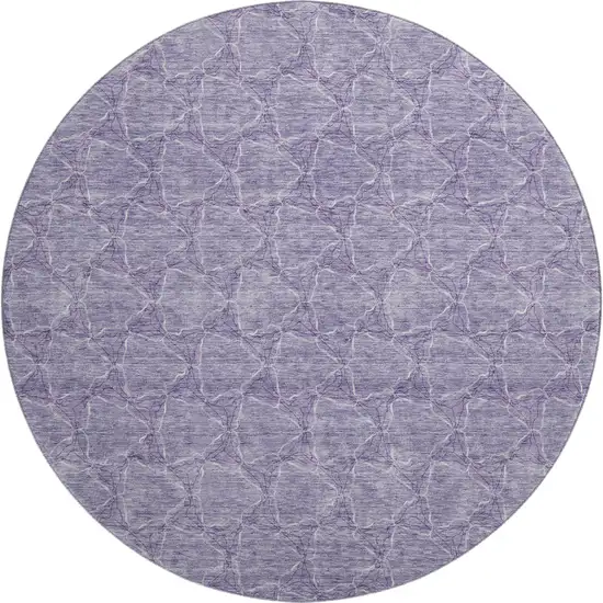 8' Lavender And Ivory Geometric Washable Round Rug With UV Protection Photo 1
