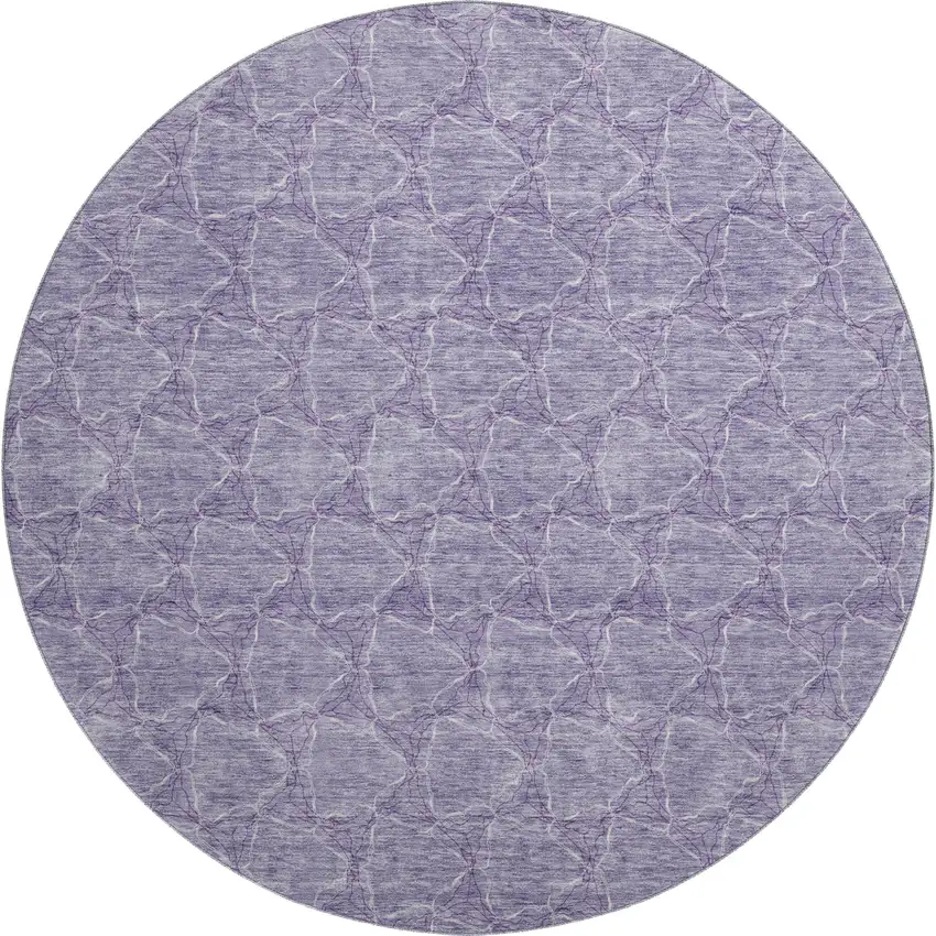 8' Lavender And Ivory Geometric Washable Round Rug With UV Protection Photo 1