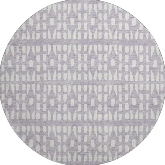 8' Lavender And Ivory Geometric Washable Round Rug With UV Protection Photo 3