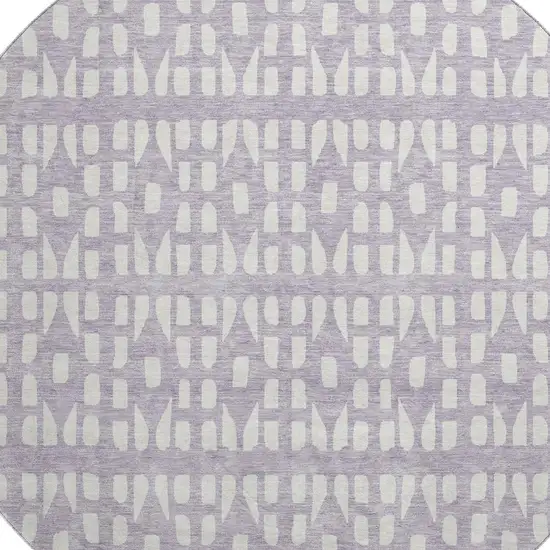 8' Lavender And Ivory Geometric Washable Round Rug With UV Protection Photo 2