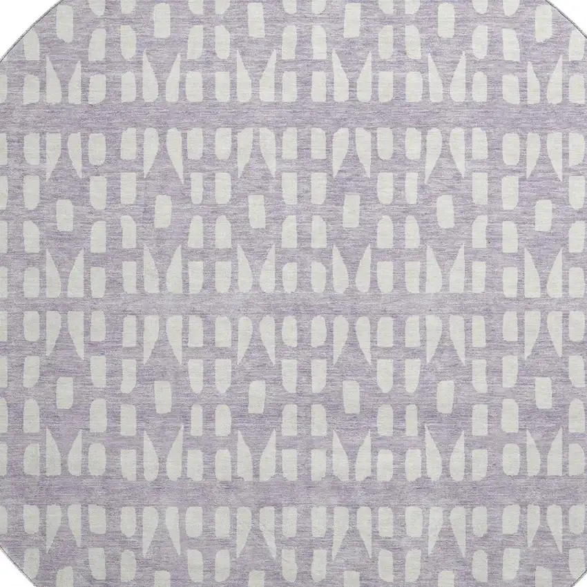 8' Lavender And Ivory Geometric Washable Round Rug With UV Protection Photo 2