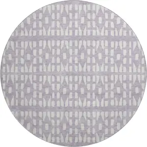 Photo of 8' Lavender And Ivory Geometric Washable Round Rug With UV Protection