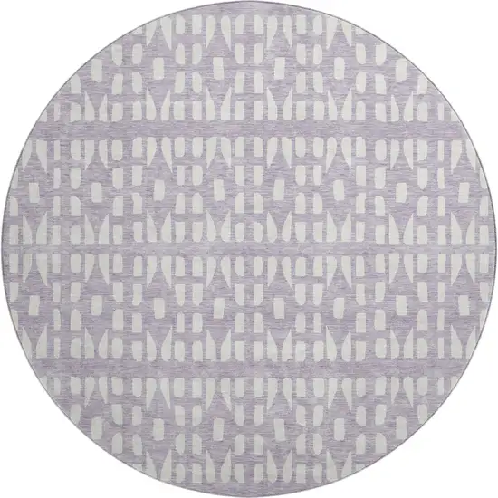 8' Lavender And Ivory Geometric Washable Round Rug With UV Protection Photo 1