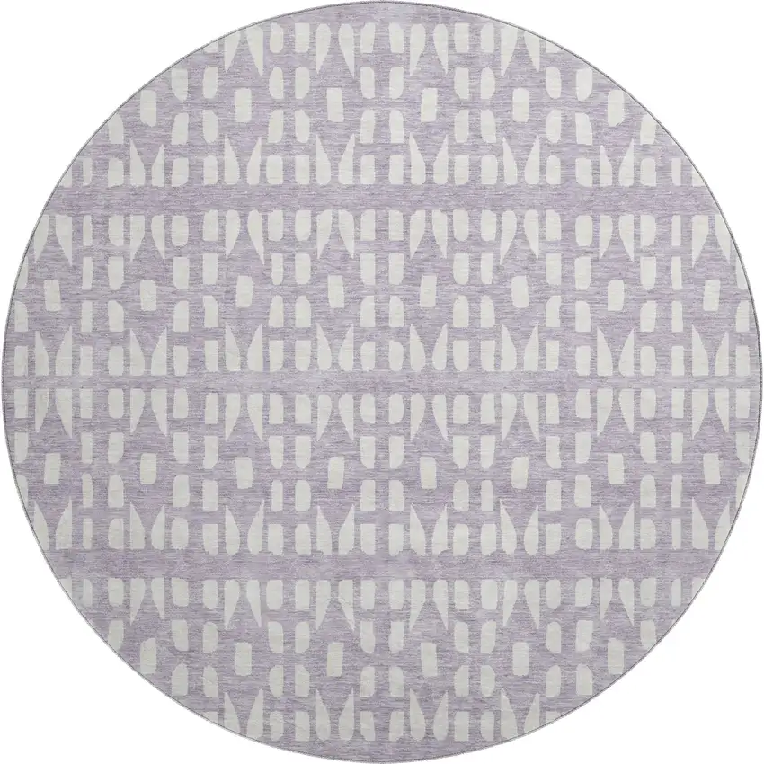 8' Lavender And Ivory Geometric Washable Round Rug With UV Protection Photo 1