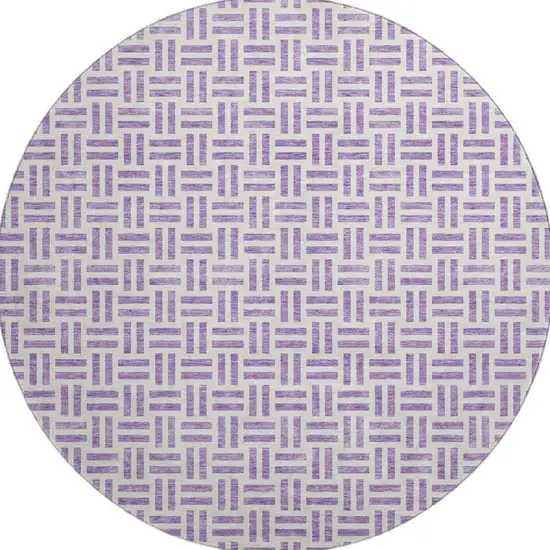 8' Lavender And Ivory Geometric Washable Round Rug With UV Protection Photo 2