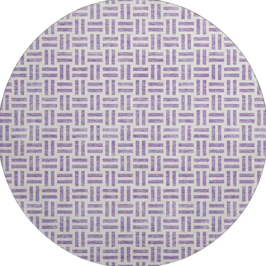8' Lavender And Ivory Geometric Washable Round Rug With UV Protection Photo 2
