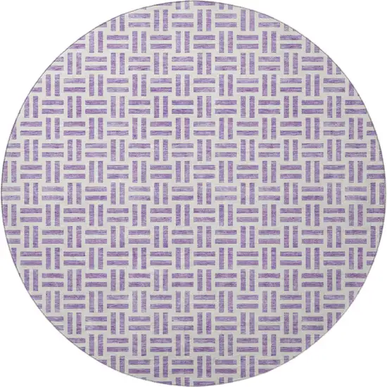 8' Lavender And Ivory Geometric Washable Round Rug With UV Protection Photo 3