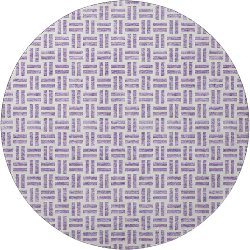 8' Lavender And Ivory Geometric Washable Round Rug With UV Protection Photo 3