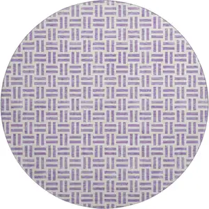Photo of 8' Lavender And Ivory Geometric Washable Round Rug With UV Protection