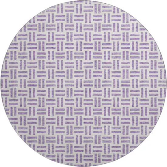 8' Lavender And Ivory Geometric Washable Round Rug With UV Protection Photo 1