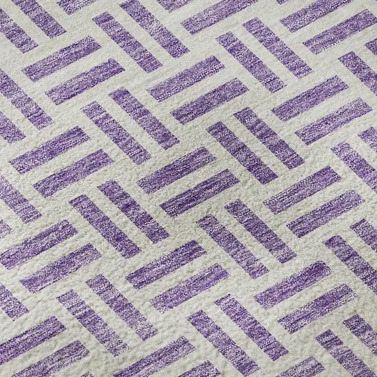 8' Lavender And Ivory Geometric Washable Round Rug With UV Protection Photo 8