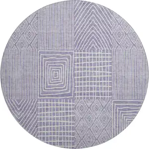 Photo of 8' Lavender And Ivory Geometric Washable Round Rug With UV Protection