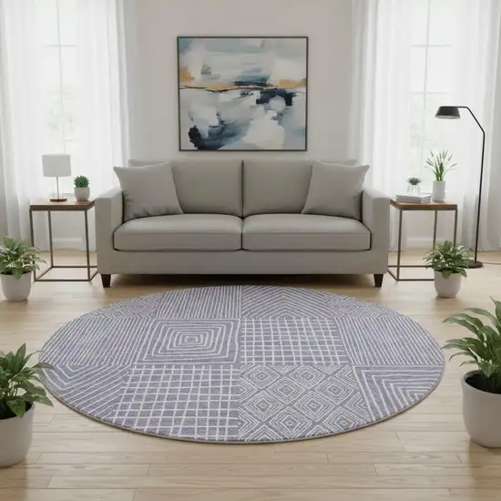 8' Lavender And Ivory Geometric Washable Round Rug With UV Protection Photo 2