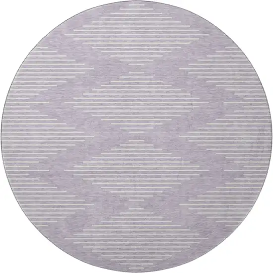 8' Lavender And Ivory Geometric Washable Round Rug With UV Protection Photo 3