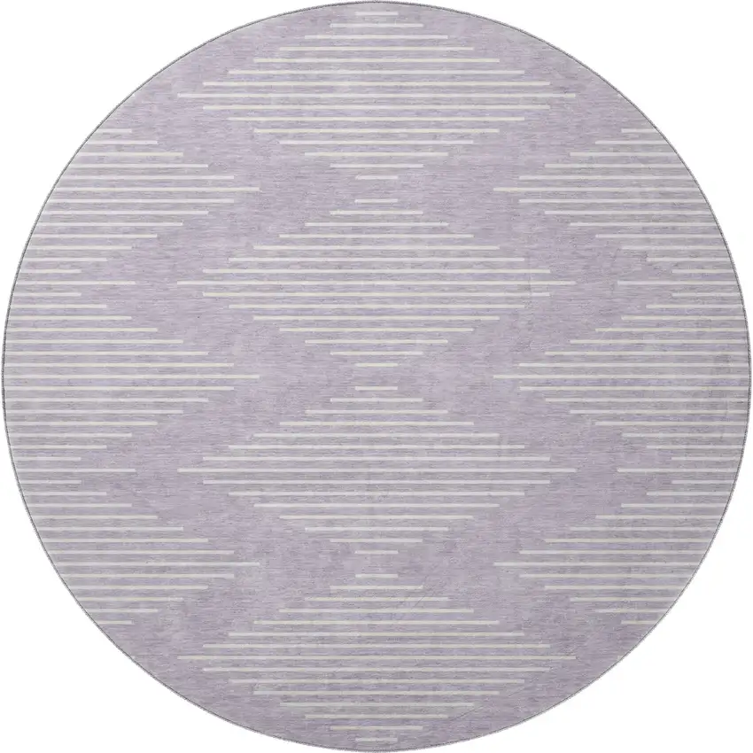 8' Lavender And Ivory Geometric Washable Round Rug With UV Protection Photo 3