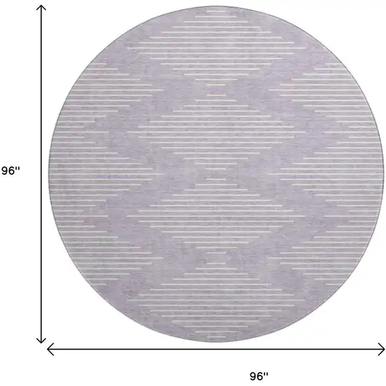 8' Lavender And Ivory Geometric Washable Round Rug With UV Protection Photo 6