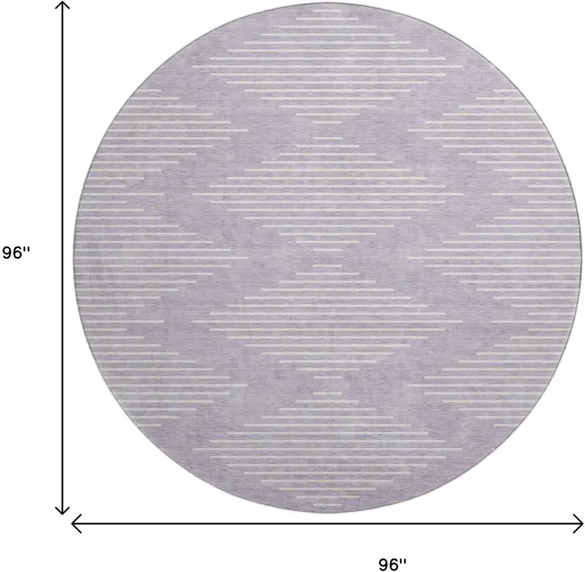 8' Lavender And Ivory Geometric Washable Round Rug With UV Protection Photo 6